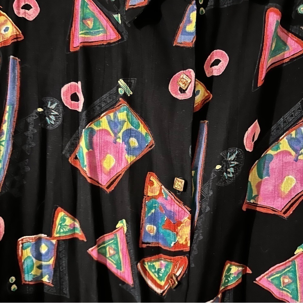 Vintage Chocolates 8 Retro Geometric Black Bright Print Button-Down Blouse - Picture 4 of 12